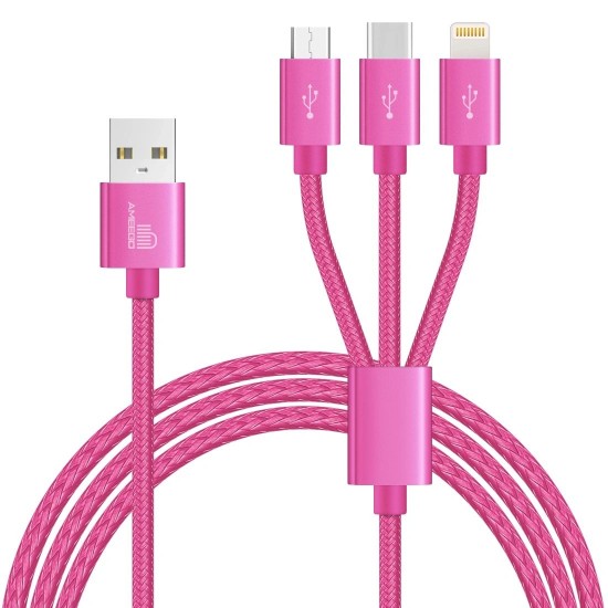 Braided 3-in-12.4amp Fast Charging Cable (8 Pin/Micro/Type-C) 