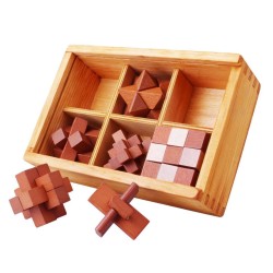 6pcs/set Kongming Lock Brain Teaser Wooden Puzzles in Wooden Gift Box 