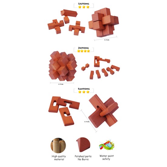 6pcs/set Kongming Lock Brain Teaser Wooden Puzzles in Wooden Gift Box 