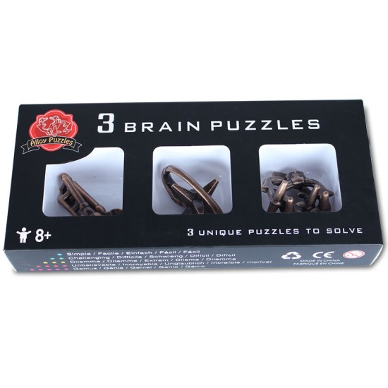 3 Pieces Cast Metal Brain Teaser Puzzles in 1 Set   