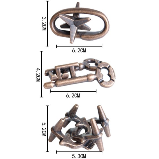 3 Pieces Cast Metal Brain Teaser Puzzles in 1 Set   