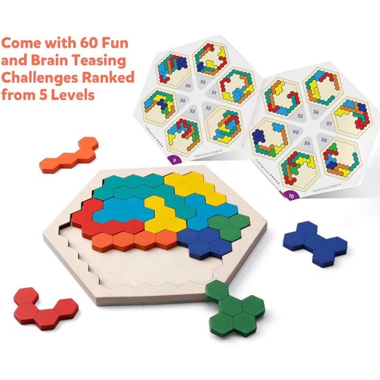 Wooden Hexagon Puzzle for Kid Adults -Multi Colour 