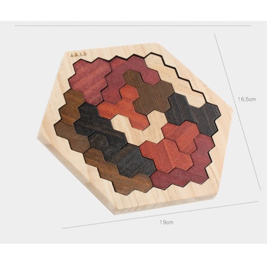 Wooden Hexagon Puzzle for Kid Adults -Multi Colour 