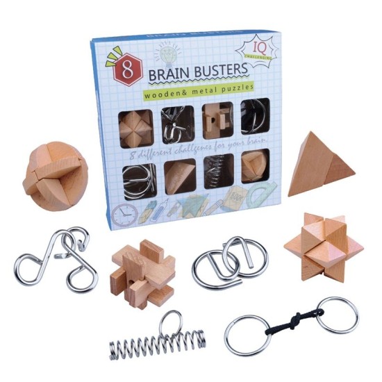 8 Pieces/Set Brain Busters Metal and Wooden 3D Puzzle Educational Toys