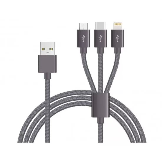 Braided 3-in-12.4amp Fast Charging Cable (8 Pin/Micro/Type-C) 