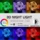 3D LED Illusion Night Light  Lamp with Remote - 16 Colours