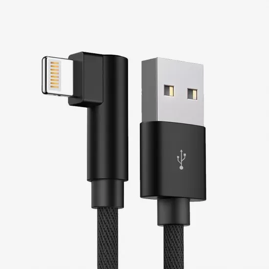 Elbow Fabric Right-Angled 90 Degree Fast  Charging  Data Cable for iPhone 8 Pin Android Type-C in 3 colours  
