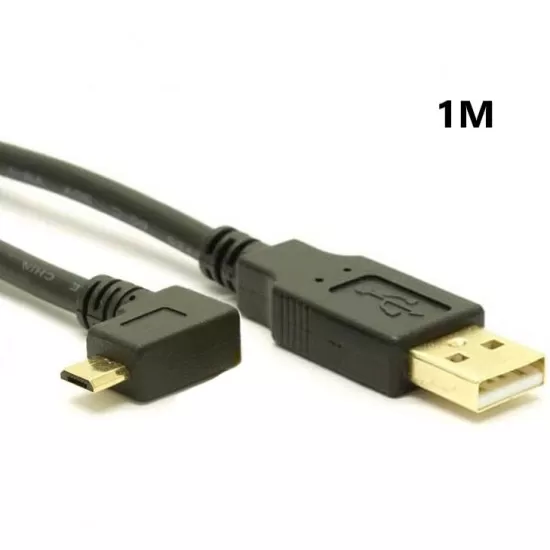 90° Angled Gold Plated Micro USB Fast Charging Sync Data Cable for Android - Black