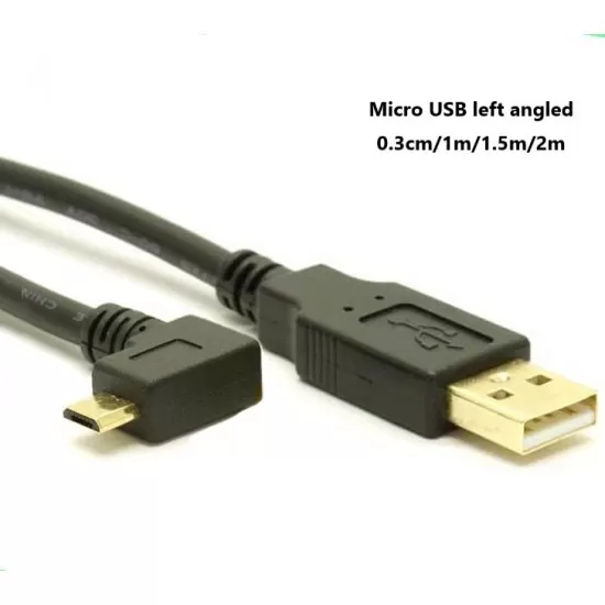 90° Angled Gold Plated Micro USB Fast Charging Sync Data Cable for Android - Black