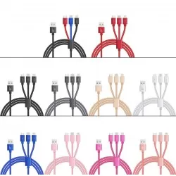 Braided 3-in-12.4amp Fast Charging Cable (8 Pin/Micro/Type-C) 
