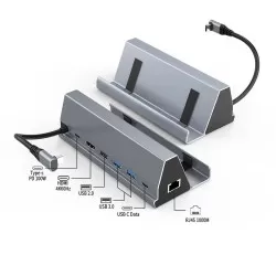 7 in 1 USB C Aluminum Docking Station with 4K HD USB3.0 PD Charge 1000M for Mobile Switch Steam Deck 
