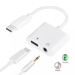 Type-C to 3.5mm Jack AUX Audio Headphone Charging 2 In 1 Adaptor Splitter Cable 