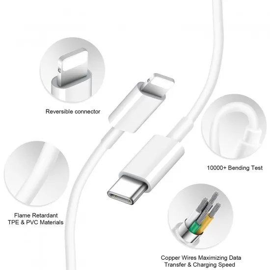 Type C To 8 Pin 20W/3A PD Fast Charging 1m/0.15m Cable / C-028