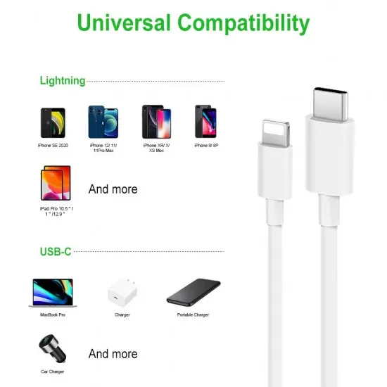 Type C To 8 Pin 20W/3A PD Fast Charging 1m/0.15m Cable / C-028