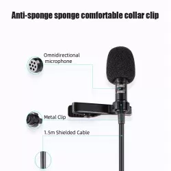 3.5mm Clip On Microphone Mic 1.5m Length Cable Moblie Phone Microphone