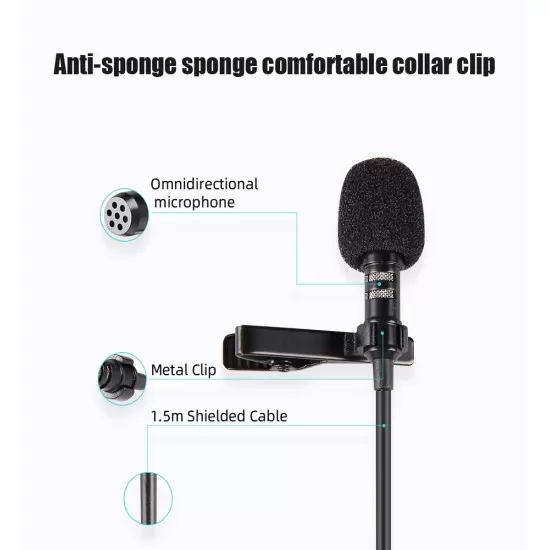 3.5mm Clip On Microphone Mic 1.5m Length Cable Moblie Phone Microphone