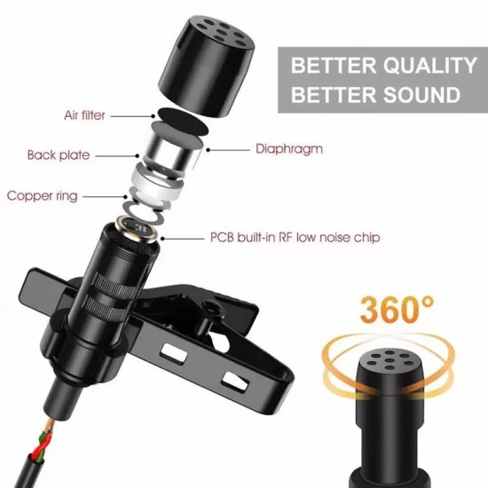 3.5mm Clip On Microphone Mic 1.5m Length Cable Moblie Phone Microphone