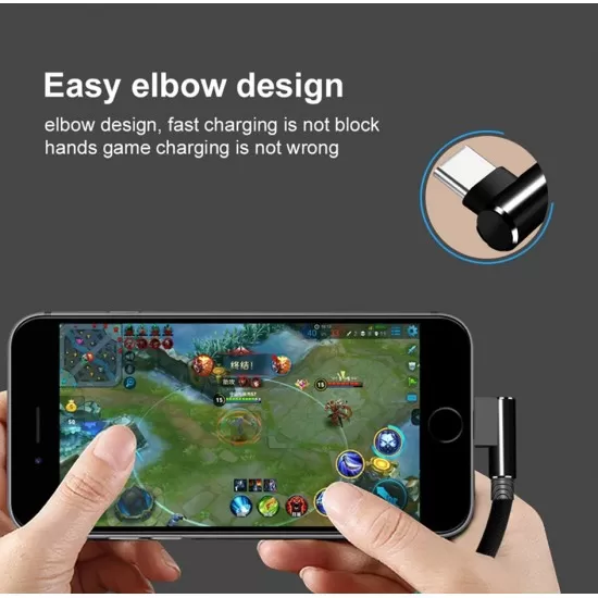 Dual Elbow Fabric 90 Degree Universal Data Transfer Charging Cable for 8 Pin Android and Type-C 