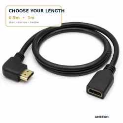 Right Angled HDMI Extension Gold Plated Cable Male to Female Adapter  0.5m / 1m (C-063)  