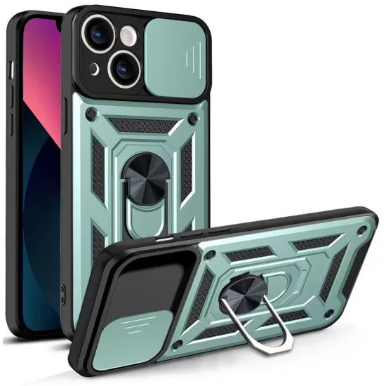 Armour Case with Lens Sliding Camera Protection and Ring Stand with Magnet