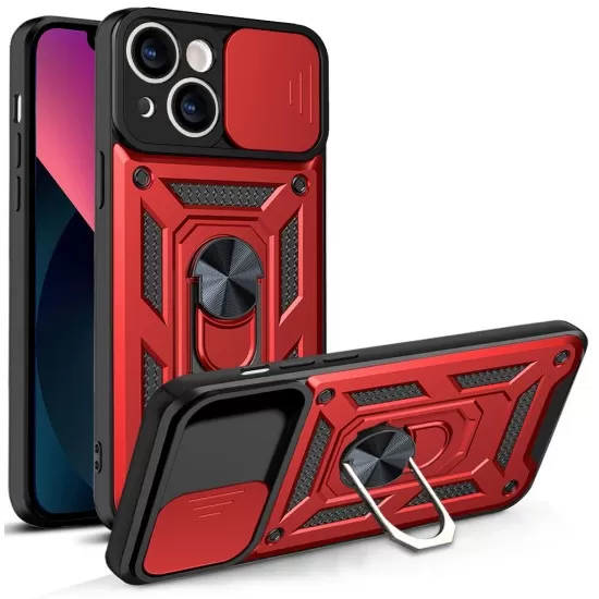 Armour Case with Lens Sliding Camera Protection and Ring Stand with Magnet