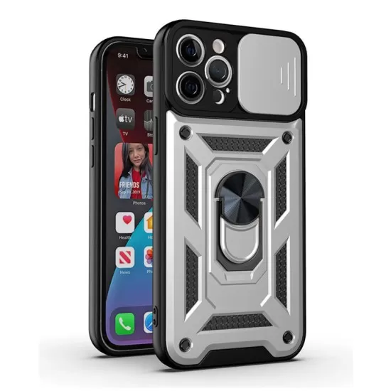 Armour Case with Lens Sliding Camera Protection and Ring Stand with Magnet