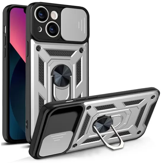 Armour Case with Lens Sliding Camera Protection and Ring Stand with Magnet