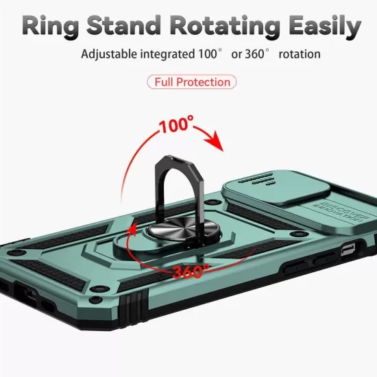 Armour Case with Lens Sliding Camera Protection and Ring Stand with Magnet