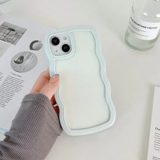 Candy Colour Curly Wave Shockproof 2in1 TPU/PC Cover Fashion Cute Transparent Case for iPhone Series 