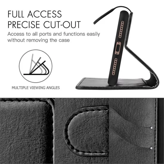 PU Leather Wallet Case (Black) for Huawei - Choice of Models