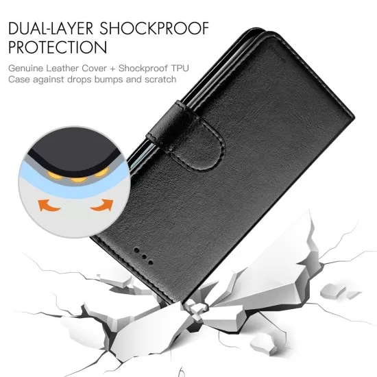 PU Leather Wallet Case (Black) for Huawei - Choice of Models