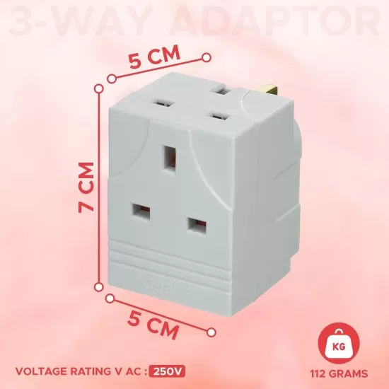 3 Way Gang Multi-Purpose Block Socket Splitter Mains Wall Adaptor UK Plug 13A