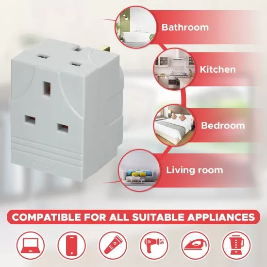 3 Way Gang Multi-Purpose Block Socket Splitter Mains Wall Adaptor UK Plug 13A