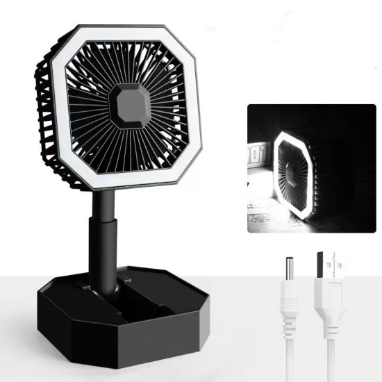USB Rechargeable Desktop Telescopic LED Light Portable Small Table Fan