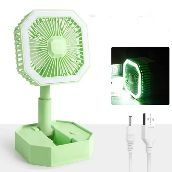 USB Rechargeable Desktop Telescopic LED Light Portable Small Table Fan