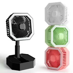 USB Rechargeable Desktop Telescopic LED Light Portable Small Table Fan