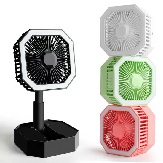 USB Rechargeable Desktop Telescopic LED Light Portable Small Table Fan