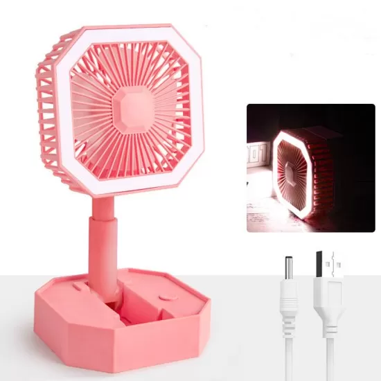 USB Rechargeable Desktop Telescopic LED Light Portable Small Table Fan
