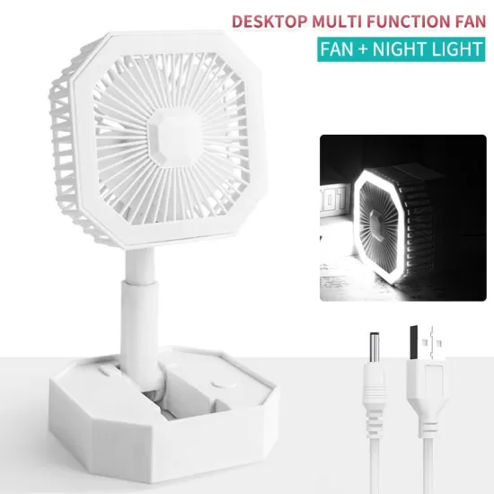 USB Rechargeable Desktop Telescopic LED Light Portable Small Table Fan