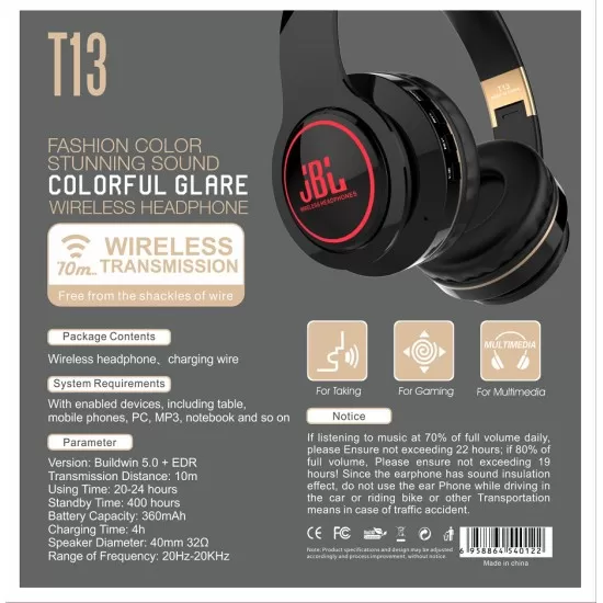 Foldable LED Light-Up Bluetooth Headphone in a variety of colours