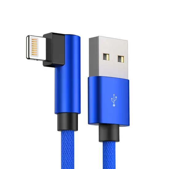 Elbow Fabric Right-Angled 90 Degree Fast  Charging  Data Cable for iPhone 8 Pin Android Type-C in 3 colours  