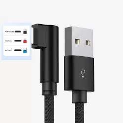 Elbow Fabric Right-Angled 90 Degree Fast  Charging  Data Cable for iPhone 8 Pin Android Type-C in 3 colours  