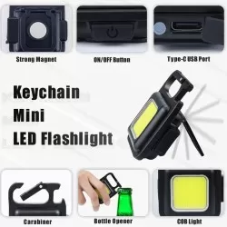 COB Rechargeable Mini Torch Portable High Power LED Keychain Magnetic Work Light with Bottle Opener Supper Bright Camping Lantern Light
