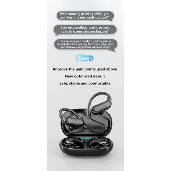 A520 Open-Ear TWS Stereo Running Headphone Air Conduction True Wireless Outdoor Sport Earphone Ear Hook HiFi Headset with Microphone