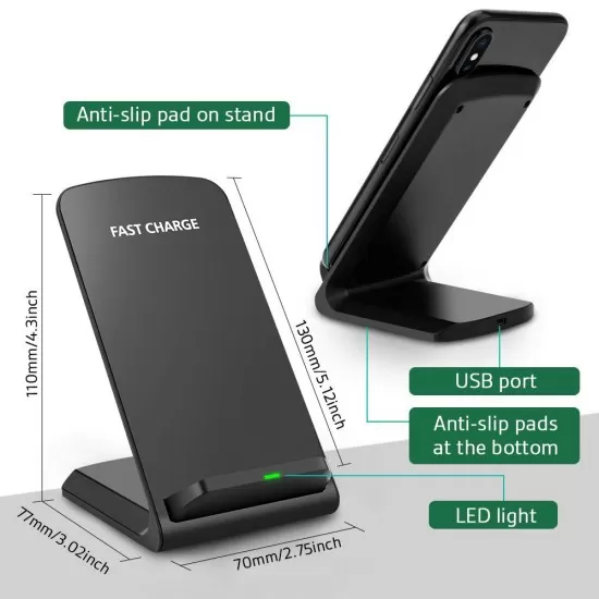 Qi Wireless Charger Double Coiled Desk Stand   