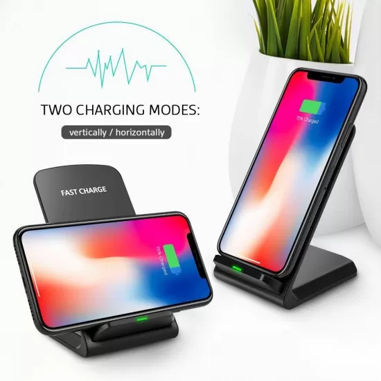 Qi Wireless Charger Double Coiled Desk Stand   