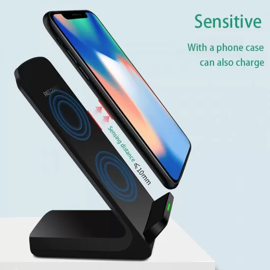 Qi Wireless Charger Double Coiled Desk Stand   