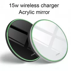 Mirror 15W Metal Round Desktop Ultra-Thin Phone Smart Qi Fast Wireless Charger Type-C Port