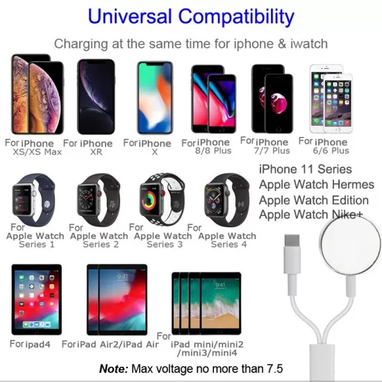 2 in 1 Compact Portable Magnetic Wireless Charger for iWatch and iPhone