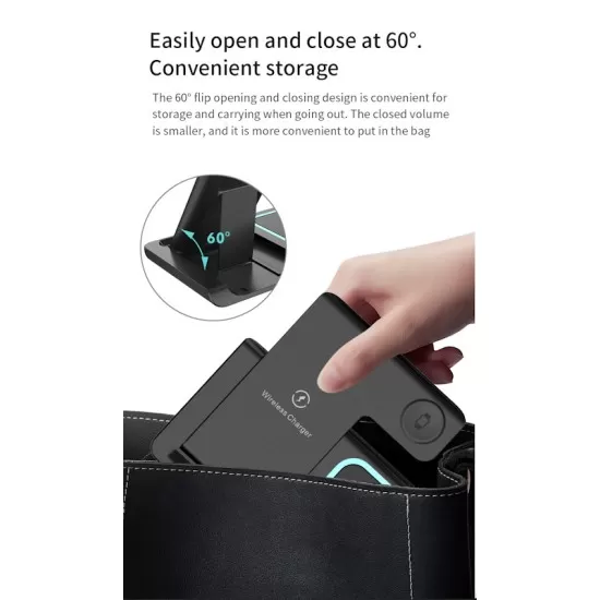 15W Foldable 3 in 1 Fast Wireless Charger Pad Stand Holder 